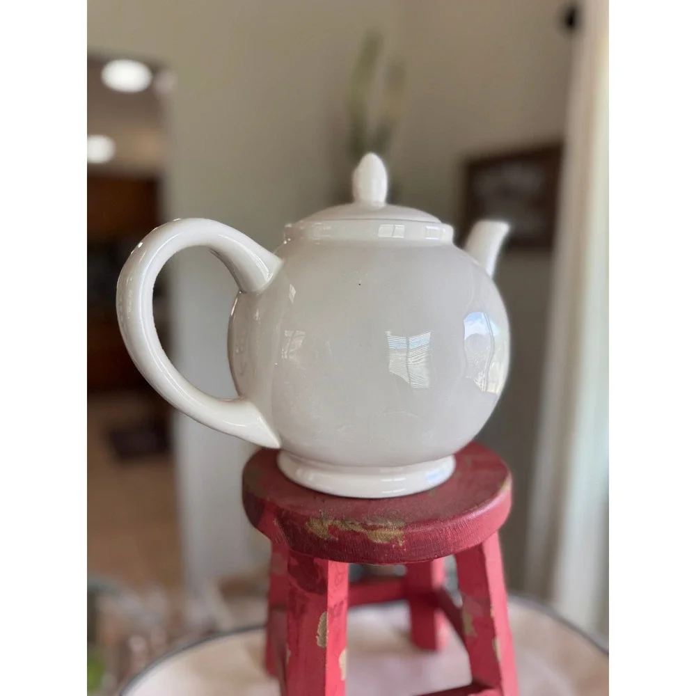 Rae Dunn teapot  TEA LL white ceramic pottery 2016